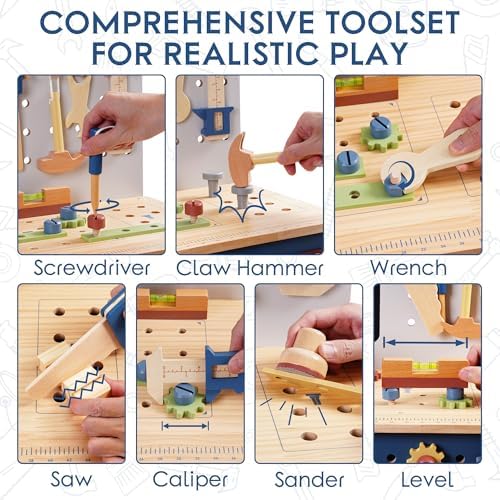 ROBOTIME Kids Wooden Tool Bench Set Large Storage Space Gift for Age 3+ - Image 4