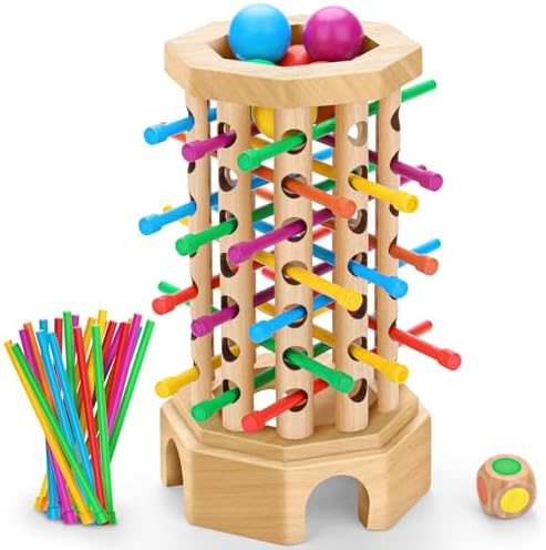 Wooden Ball Drop Board Game for Kids Ages 3-6, Montessori Family Game by Hdsahdok