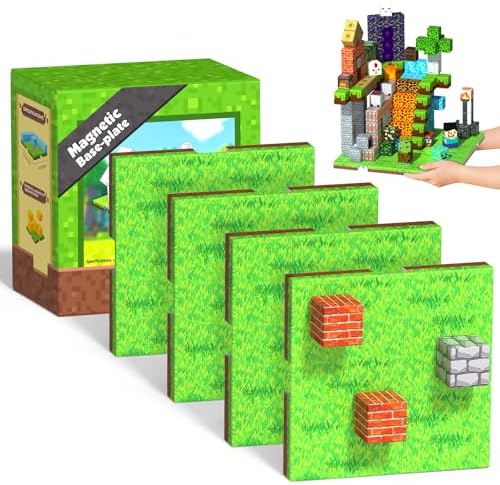 4PCS Magnetic Blocks Base Plates for Kids, 4" x 4" Strong Grip Base (Grass) by BuildCreateExplore