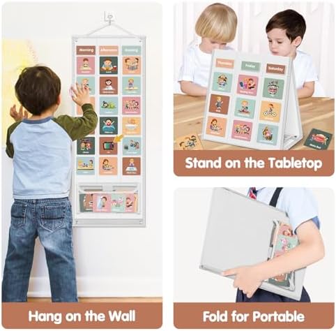 Large Visual Schedule for Kids Chore Reward Chart,Bedtime Routine Chart for Toddlers,Double Side Schedule Board with 109 Cards for Home School Planner,Autism Learning Materials (White) - Image 6