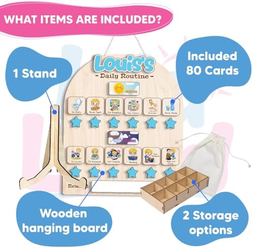 Wooden Chore Chart for Boys, Daily Routine Chart for Kids, Visual Schedule, Chore Reward Chart, Bedtime Morning Routine Chart for Toddlers (02) - Image 2