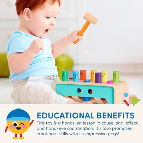 Battat Wooden Pounding Bench Toy with Mallet, Pound & Count Bench - Image 4