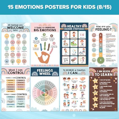 Decorably 15 Emotions Poster Feelings Chart for Kids Decor, 11x17in - Image 6