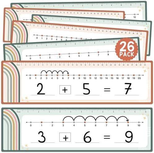 Number Line Dry Erase Boards Cards, 26 Pack 4x14 Rainbow Boho by BrightenKidz