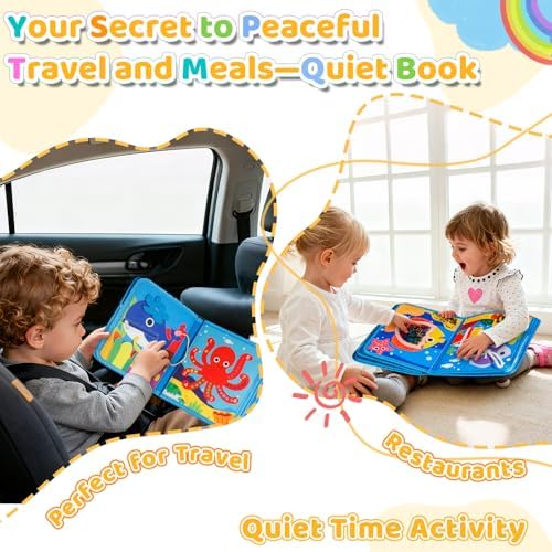 DEGIDEGI Montessori Busy Book for Toddlers, Educational Sensory Activity Book with Life Skills Training, Quiet Travel Toy for Car and Airplane, (Deep Blue) - Image 4