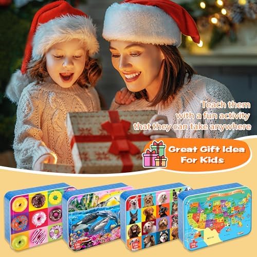 LELEMON Puzzles for Kids Ages 4-6,4-Pack 100 Piece Puzzles for Kids Ages 4-8 in a Metal Box,Dogs Donut USA Map Underwater World Educational Jigsaw Puzzles Puzzle Games Puzzle Toys for Girls and Boys - Image 6