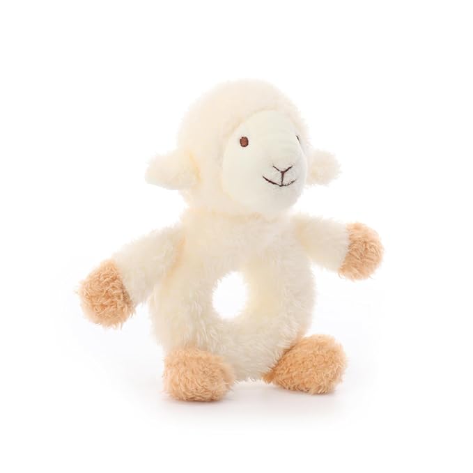 Apricot Lamb Baby Lovey Lamb Soft Rattle Toy, Plush Stuffed Animal for Newborn Soft Hand Grip Shaker Over 0 Months (Cream Lamb, 6 Inches)