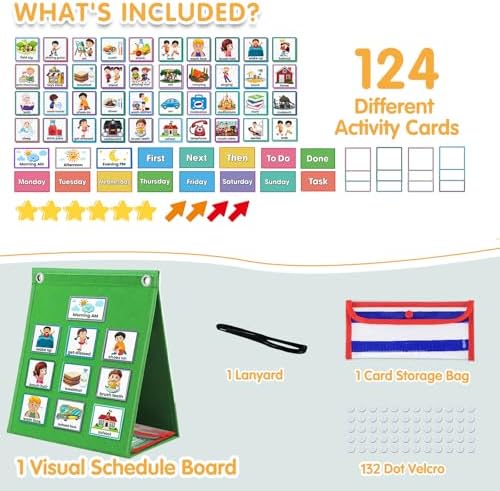 ALSLEA Visual Schedule for Kids with Autism Chore Chart for Kids Daily Routine Chart Autism Learning Materials Toddler Planning Board Visual Schedule for Classroom, Home with 124 Cards (Green) - Image 6