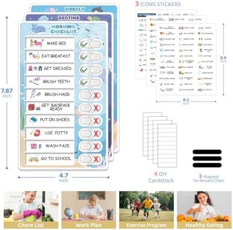 3 in 1 Bedtime/Morning/Weekly Routine Chart for Kids, Magnetic Chore Chart for Toddlers, Visual Schedule for Kids Toddlers Schedule Board for Home - Image 6
