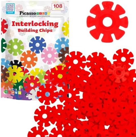 PicassoTiles Building Chips Interlocking Disc Construction Blocks in Red Color STEM Learning Early Education Toy Engineering Playset Child Brain Development for Toddlers Girls Boys Kids Age 3+ PTF108 by PicassoTiles