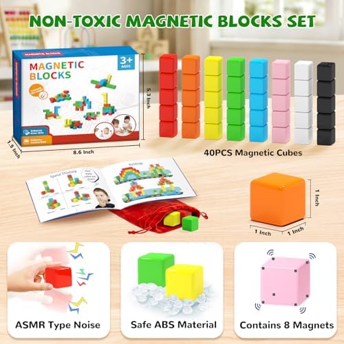 Hiwawind 40pcs Magnetic Blocks -Ideal Gifts for 3 4 5 6 Year Old,STEM Learning Toys for 3-5 Year Old Boys & Girls, Safe & Strong Building Blocks with ASMR Sounds,Classroom Must Haves - Image 3