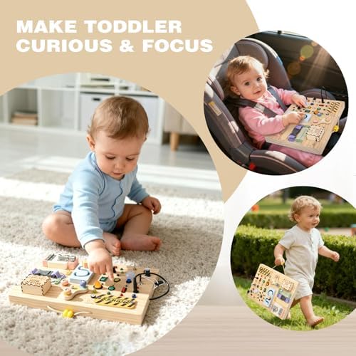 Joyreal Wooden Busy Board Montessori Toys for Toddlers, Sensory Activity Board with LED Lights, Music Box & Locks, Educational Learning Toy Gifts for Boys and Girls - Image 5