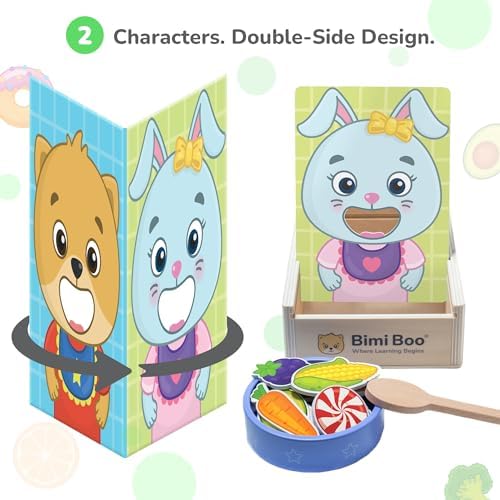 Bimi Boo Wooden Feeding Toy - Montessori Scooping & Fine Motor Toy for Toddlers 1-4 | Speech Therapy & Occupational Therapy Pretend Play Food Set | 27 Foods, Spoon & Bowl - Image 3