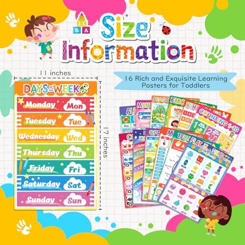 slapaflife 16 Learning Posters for Toddlers Ages 1-3,Educational Posters for Preschool, Kindergarten, and Homeschool Classroom Decor - Image 2
