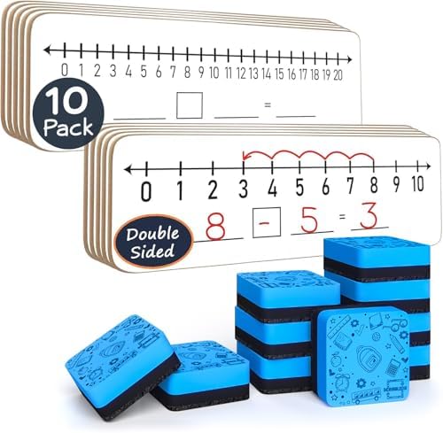 SCRIBBLEDO Dry Erase Number Line Board 12x4 Double Sided 10 Set with Eraser by Scribbledo