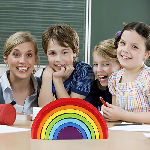 Coogam Wooden Rainbow Stacker Nesting Puzzle Blocks - Tunnel Stacking Game Building Creative Color Shape Matching Jigsaw Learning Toy Set Board Early Development for Kids Boy Girl - Image 6