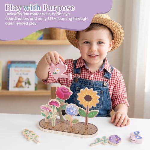 WOODENFUN Wooden Pretend Play Toy for Kids,Flower Plants Garden Playset - Image 6
