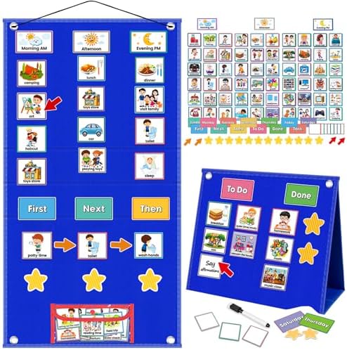 ALSLEA Large Visual Schedule for Kids with Autism Chore Chart for Kids Daily Routine Chart Autism Learning Materials Toddler Planning Board Visual Schedule for Classroom, Home with 124 Cards (Blue) by ALSLEA