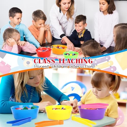VioraWhite 48 Pcs Sorting Bowls with Tweezers, 6 Color Counting Toy Develops Fine Motor Skills, STEM Early Math Activity Set for Preschool Kids, Ideal for Back to School Learning - Image 6