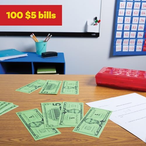 Learning Advantage Five Dollar Play Bills, Set of 100 Paper Bills - Image 2