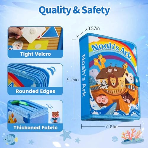 Noah's Ark Toy Busy Book for Toddlers 1-3 - Baptism Gifts for Boys & Girls - Montessori Toys for 1 Year Old，Learning Educational Sensory Activity Book,Birthday Toddlers Gifts for Travel Airplane - Image 4