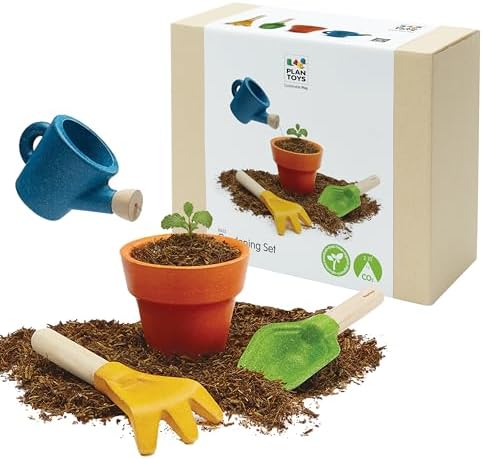 PlanToys® Wooden Gardening Set Montessori Pretend Tools for Kids Outdoor by PlanToys