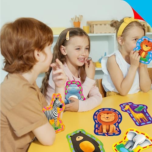 SpriteGru 9 PCS Kids Lacing Cards, 9 Double Sided Wild Animals Sewing Cards with 9 Colorful Laces, Educational & Learning Toys for Preschoolers, Kids Ages 3+ - Image 5