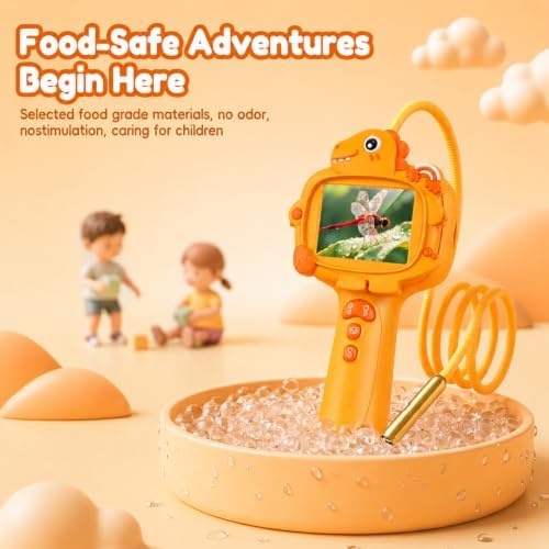 Kids Borescope Camera with Light-STEM Science Educational Toy for 3 4 5 6 7 8 Years Old Boys & Girls Birthday Gift-Discovery & Exploration Flexible Snake Scope Battery (Orange Dinosaur) - Image 6