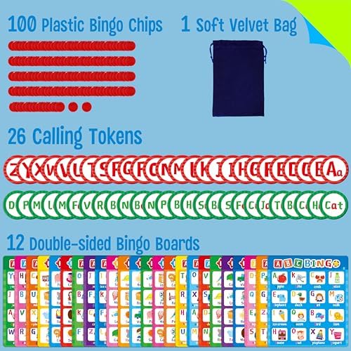 SpriteGru Alphabet & CVC Bingo Game, 12 Bingo Board ABC Letters, CVC Words Phonetic Game, Letters Phonetic Awareness Early Educational Learning Toys - Ages 4 and up, Perfect for Classroom & At Home - Image 2