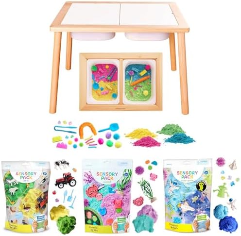 Creativity for Kids Sensory Table with 29-Piece Color Party Kit & 3 Themed Sensory Packs Bundle - Farm, Axolotl & Outer Space Activities (Ages 3+) by CreativityforKids