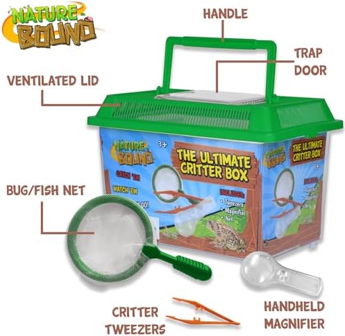 Nature Bound - Ultimate Critter Box Habitat Kit for Indoor/Outdoor Insect Collecting - Includes Net, Tweezers, and Magnifier - Gift for Boys and Girls Green - Image 3