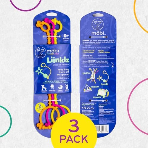 Mobi Liinklz Silicone Tethers - Flexible and Soft Toy Straps for Baby, Stroller Toy Safety Straps and Easy to Connect Baby Toy Holder - for Infants 0+ Months, Vibrant Colors (Pack of 3) - Image 3