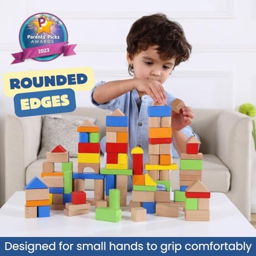 Pidoko Kids Building Blocks for Toddlers 1-3, 100 Pcs Wooden Blocks - Image 2