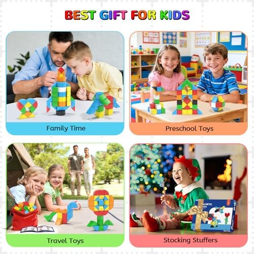 Hiwawind 84pcs Magnetic Blocks,Toys for 3 Year Old Boys & Girls, Sensory Toys for Kids with Autism, STEM Preschool Montessori Toys for Toddlers 3-5, Christmas Toys Birthday Gifts for Grandkids - Image 6