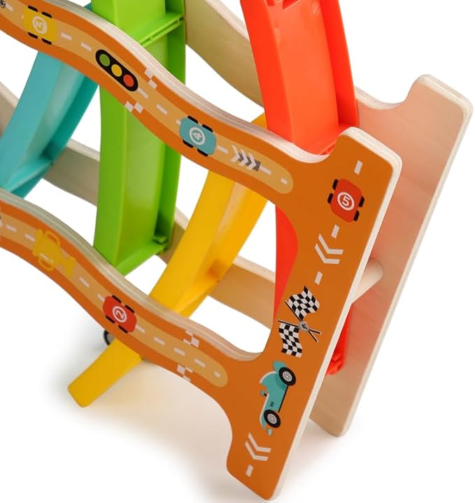 Wooden Car Ramp Toy for 1 2 3 Year Old Boys and Girls 4 Level Toddler Race Track with 8 Mini Cars Garage - Montessori Toys for 1-3 Year Old Christmas Birthday Gifts