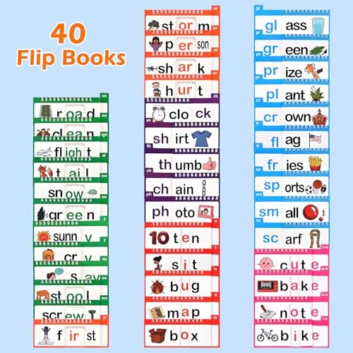 40 Phonics Flash Cards, Word Family Build Book, Read & Rhyme Flip Books for Kids, Learn to Read Activity Books with Sight Words, Alphabet & Vowel Learning Games for Preschool Kindergarten Homeschool - Image 3