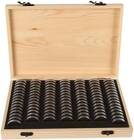 US Wooden Coin Storage Box 100-Slot Coin Capsules Universal Case with Lock and Plastic Storage Holder Coin Display Container Coin Collector Organizer for Coin Collection Supplies - Image 4