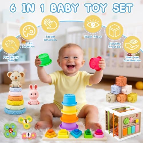 6 in 1 Musical Baby Toys 0-6-12-18 Months, Montessori Sensory Toys for Babies 6 to 12 Months, Infant Teething Sorting Stacking Cups Toys - Image 5