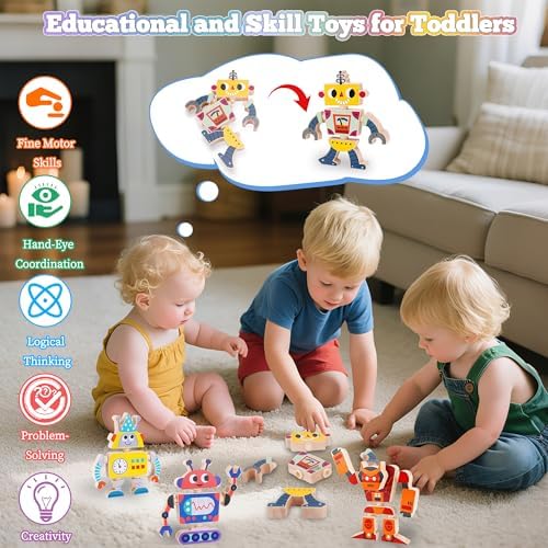 ATOYUS Wooden Montessori Robot Building Blocks Toys for Kids 3-5, 35-Piece - Image 5