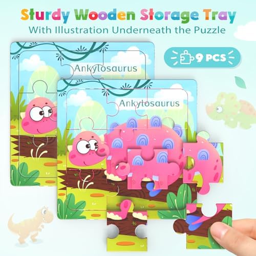 Zeoddler Wooden Puzzles for Toddlers, 8 Pack Dinosaur Jigsaw Puzzles for Kids3-5, 9 Pieces Preschool Learning Activities, Learning & Educational Puzzles, Gift for Boys, Girls - Image 3