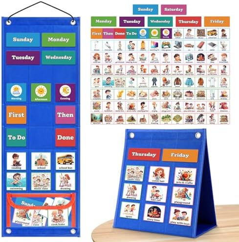 PITCOTT Visual Schedule for Kids Chore Chart，103 Daily Schedule Board Routine Pocket Chart Cards for Toddlers,Autism Learning Material Tool Wall Planner for Home School with 3 in 1 Cards Gift for Kids by PITCOTT