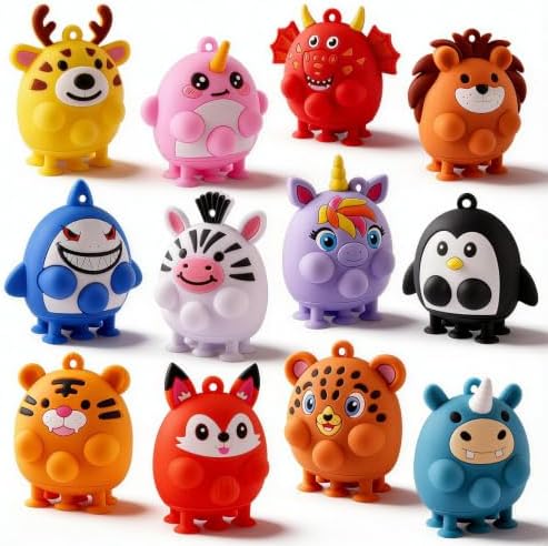 12PCS Animal Suction Popper Fidget Toys, Travel Toys for Airplane Car Activities, Silicone Sensory Toys, Birthday Party Favors for Kids, Pinata Stuffers for Kids, Preschool Classroom Prizes by ChildFun