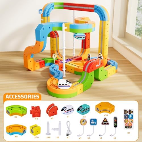 88 pcs KlickRail Electric Train Set Race Track for 3 4 5 6 7 8 Years Old - Image 2