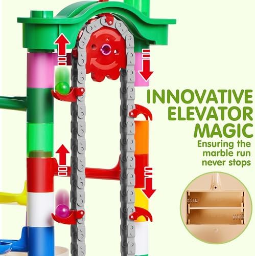 JOYIN 236Pcs Glowing Marble Run with Motorized Elevator- Construction Building Blocks Toys with 30 Glow in The Dark Plastic Marbles, STEM Toy for Boys and Girls, Birthday Gift, Easter Basket Stuffers - Image 2