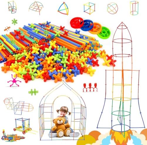Ggiibro Creative Straw STEM Building Toys 450Pcs Aged for 3-5 5-7 Preschool Kids Constructor Toy Thin Tube Toy DIY Educational Interlocking Plastic Engineering Toys Kit for Boys and Girls by StrawBuildingClub