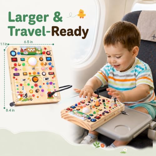 Busy Board with 19 LED Light Switches, Montessori Toys for 1 2 3 Years Old, Wooden Sensory Board, Toddlers Activity Travel Toys for 1 2 3 Year Old Boy & Girl Birthday Gift (Big Farm) - Image 5