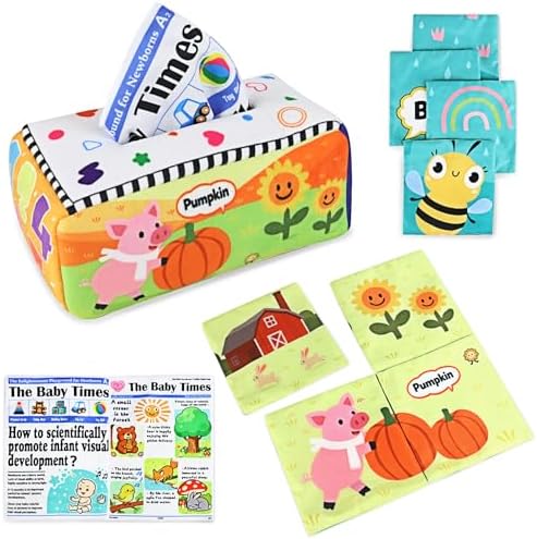 KUANGO Baby Tissue Box Toys 6 to 12 Months, Soft Crinkle Stuffed Montessori Toys for 6 7 8 9 10 Month Old Infant Sensory Newborn Toys Baby Boys Girls Gifts by HellowelcometotheKUANGObabytoys