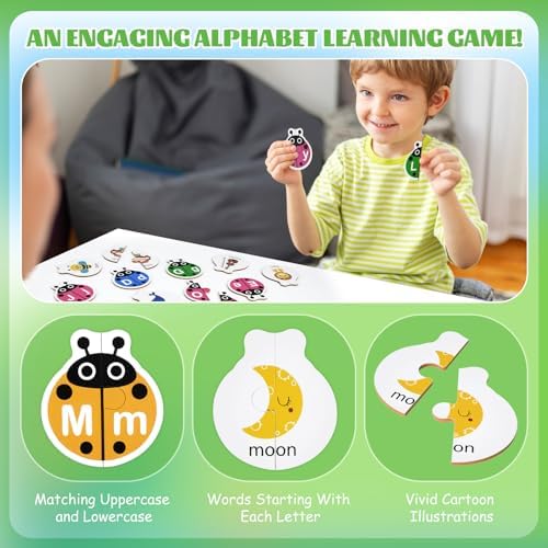 Ladybug Self Correcting Alphabet Puzzle: Letter Matching Games for Toddlers 3-5, 52pcs Double-Sided Montessori ABC Puzzles Cards Preschool Learning Activities Educational Toy Gift for Kids - Image 4