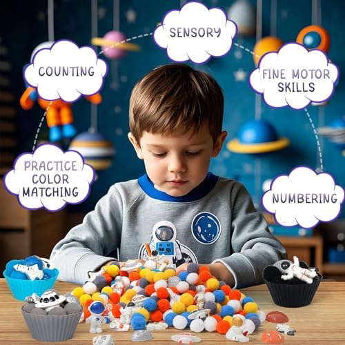 133 Pcs Space Sensory Bin Items Astronaut Counting Sorting Sensory Bin Filler Fine Motor Galaxy Counts for Easter Day Spring Summer Sorting Counting Decor - Image 4
