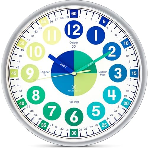 OWLCONIC Kids Analog Clock - Learning Clock, Silent 10 Inch Homeschool by OWLCONIC